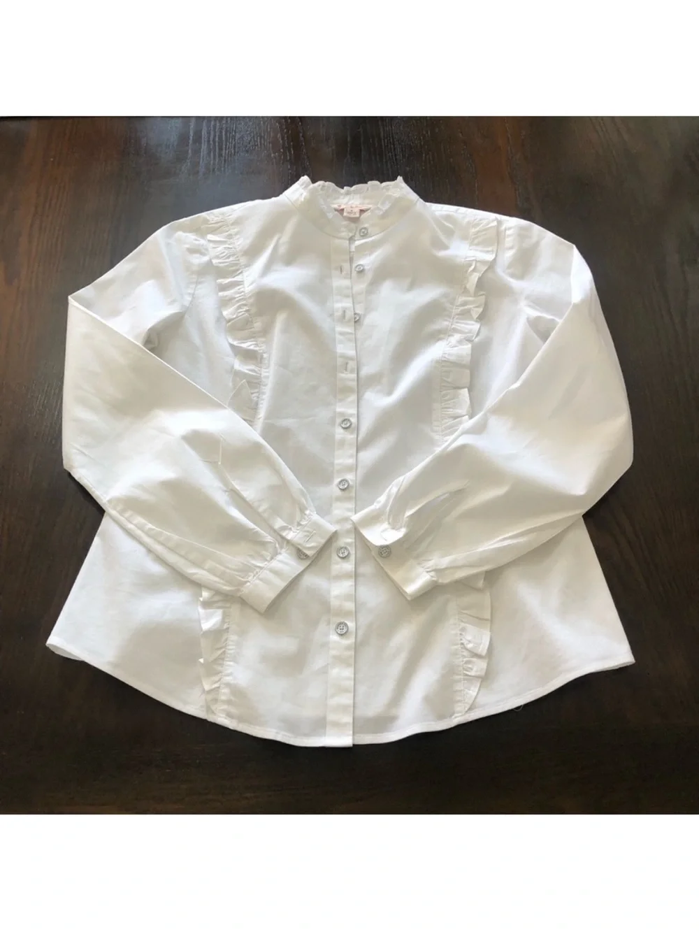 NEW Brooks Brothers Elegant White Ruffled trim collar Cotton/ Stretch Top 8